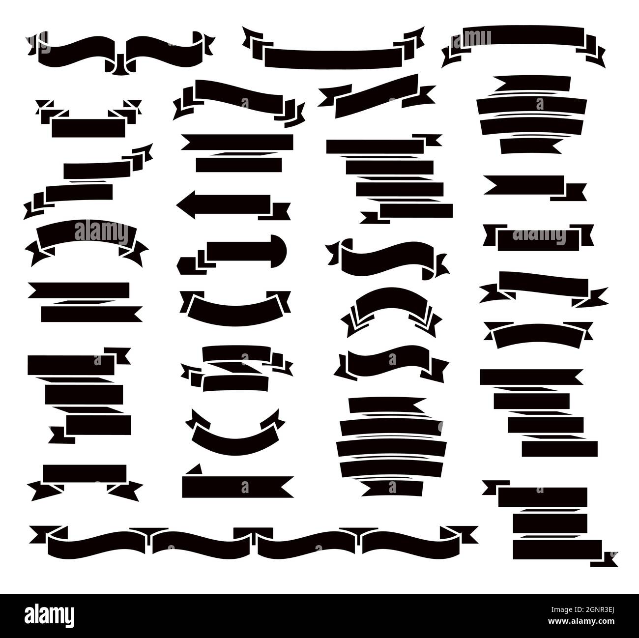 Retro black ribbons set vector. Silhouette labels, price tags, banners