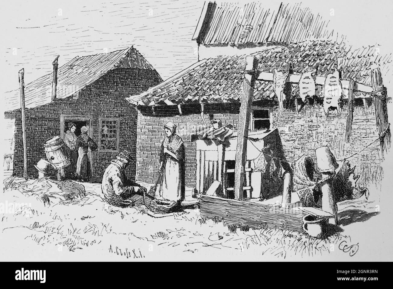 Home of a fisher family on the East Frisian island Norderney,  East Frisia, Lower Saxony, North Germany, historic illustration 1880, Stock Photo