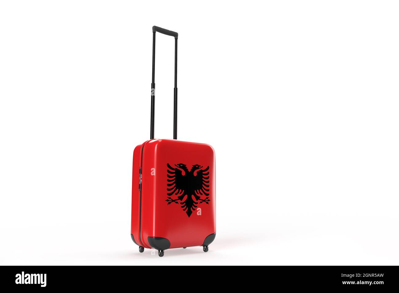 Travel suitcase with the flag of Albania. Travel concept. Isolated. 3D Rendering Stock Photo