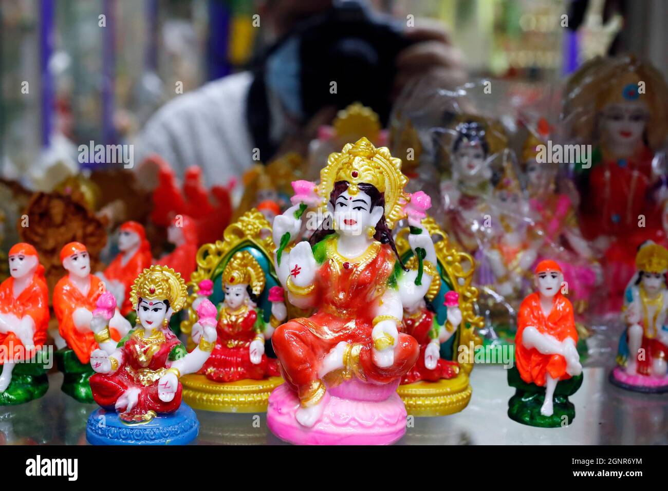 Religious hindu god statues for sale in spiritual shop.  Dubai. United Arab Emirates. Stock Photo