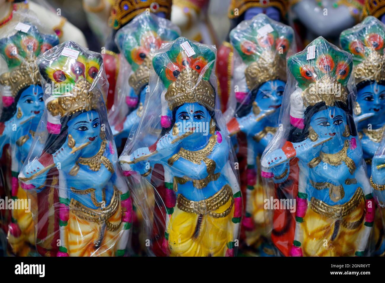 Religious hindu god statues for sale in spiritual shop. Figurines of