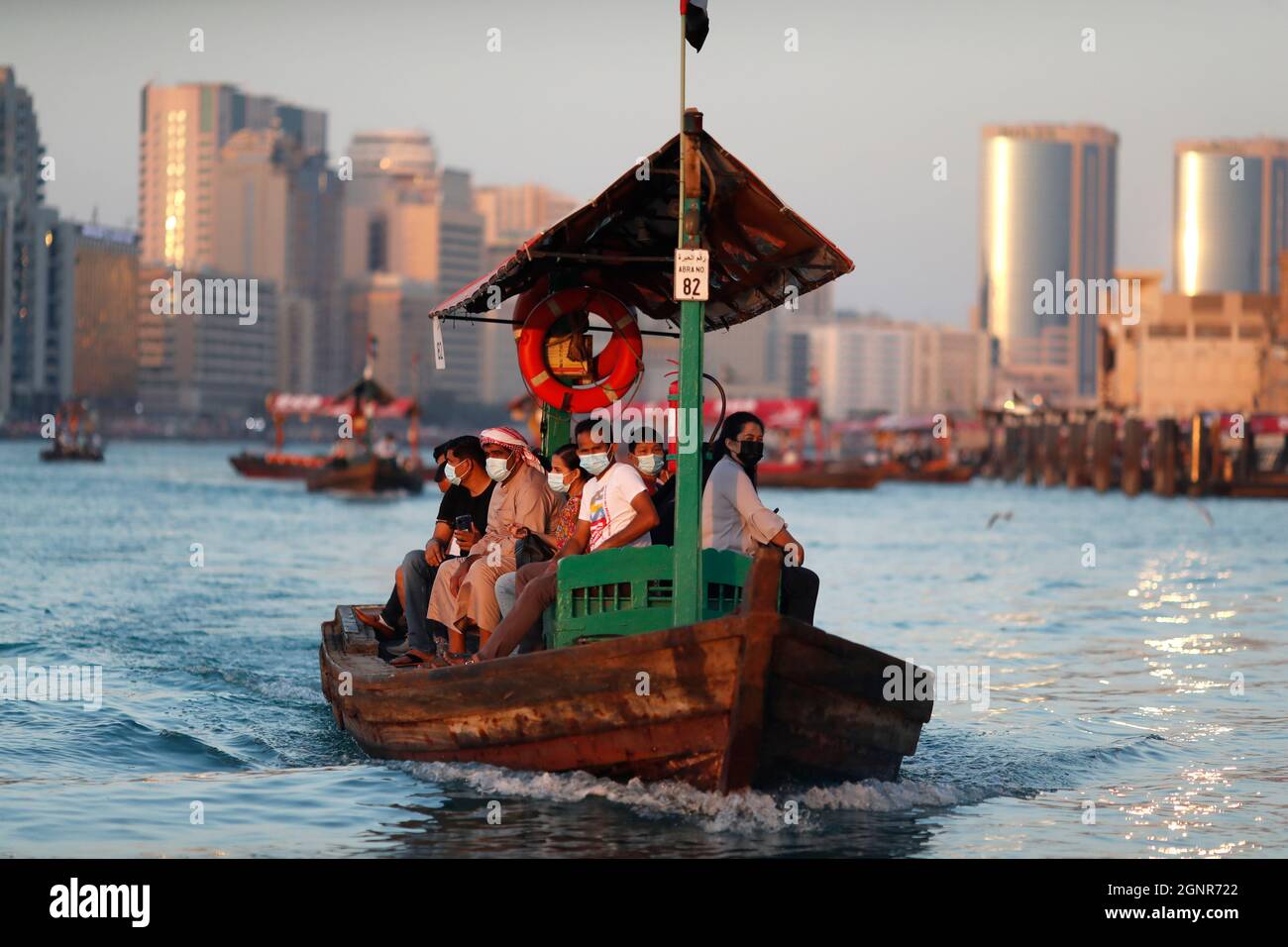 Water taxi boat called abras on Dubai Creek.  Dubai. United Arab Emirates. Stock Photo