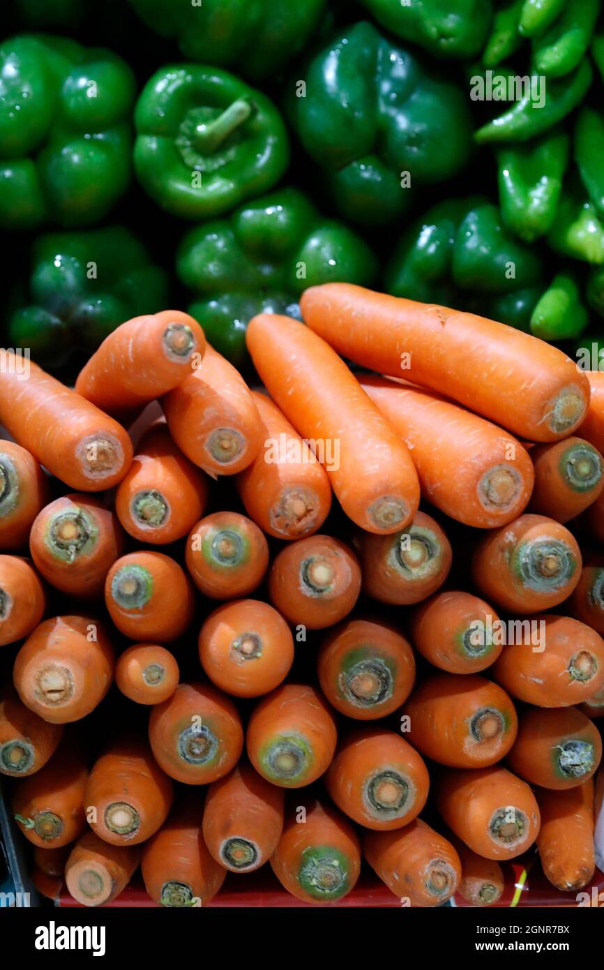 Fresh fruits and Vegetable market. Carrots. Dubai. United Arab Emirates