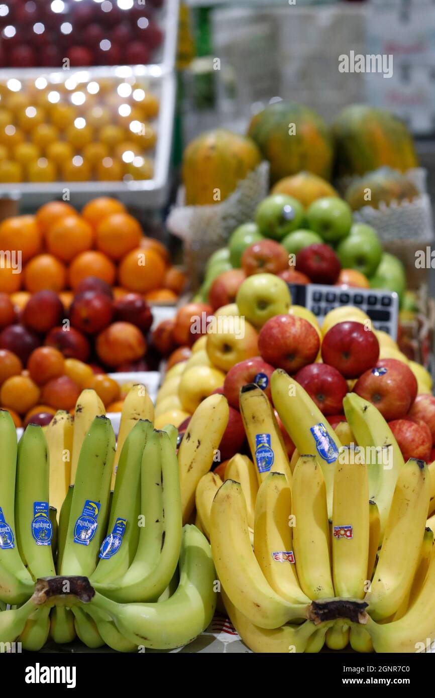 Fresh fruits and Vegetable market. Bananas. Dubai. United Arab Emirates