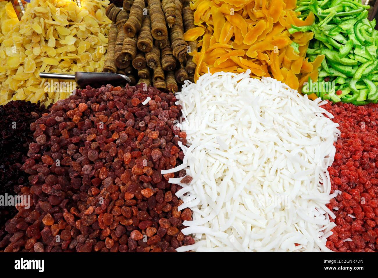 Arabian nuts,seeds and dried fruit on display in a shop in the spice