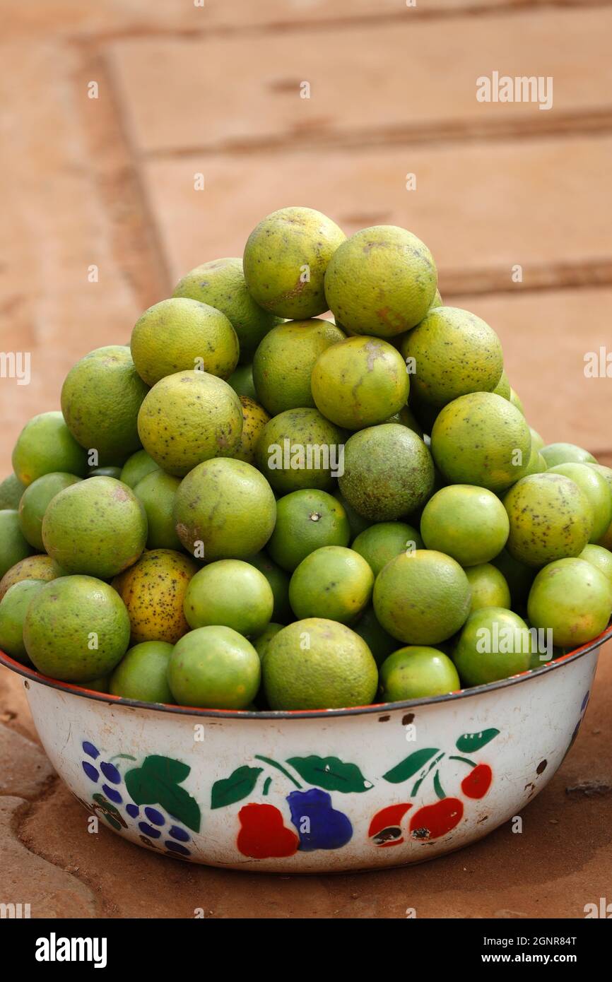 Oranges for sale on the side of the road.  Benin. Stock Photo