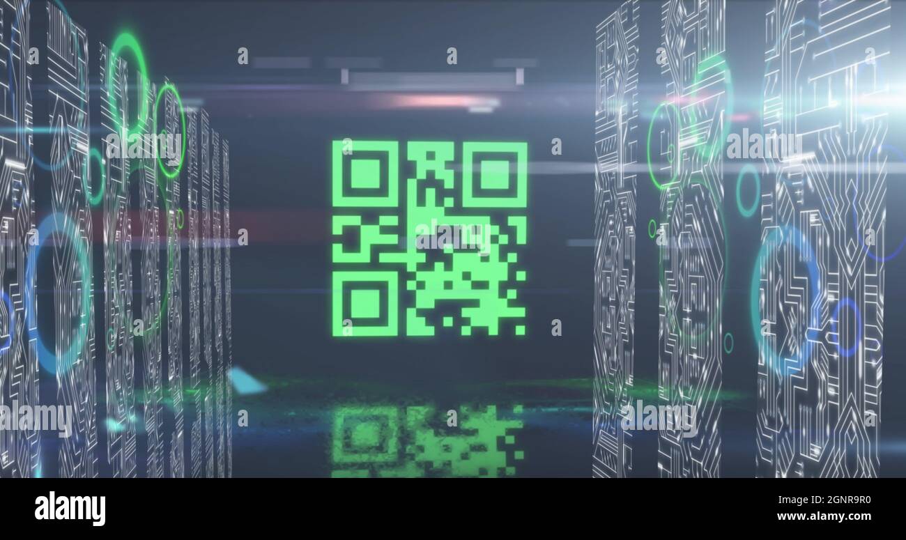 QR code scanner with neon elements against screen of microprocessor connections Stock Photo - Alamy QR code scanner with neon elements against screen of microprocessor connections Stock Photo - Alamy
