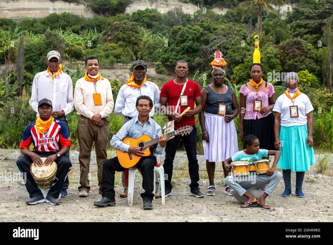 Afro-Ecuadorian group posing in Valle del Chota, Ecuador Stock Photo