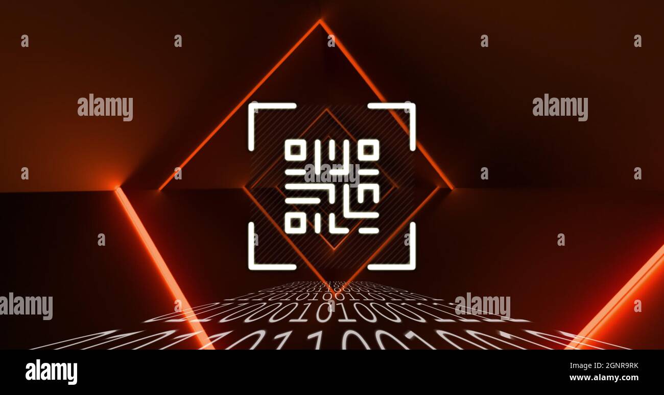 QR code scanner over binary coding against light trails Stock Photo - Alamy