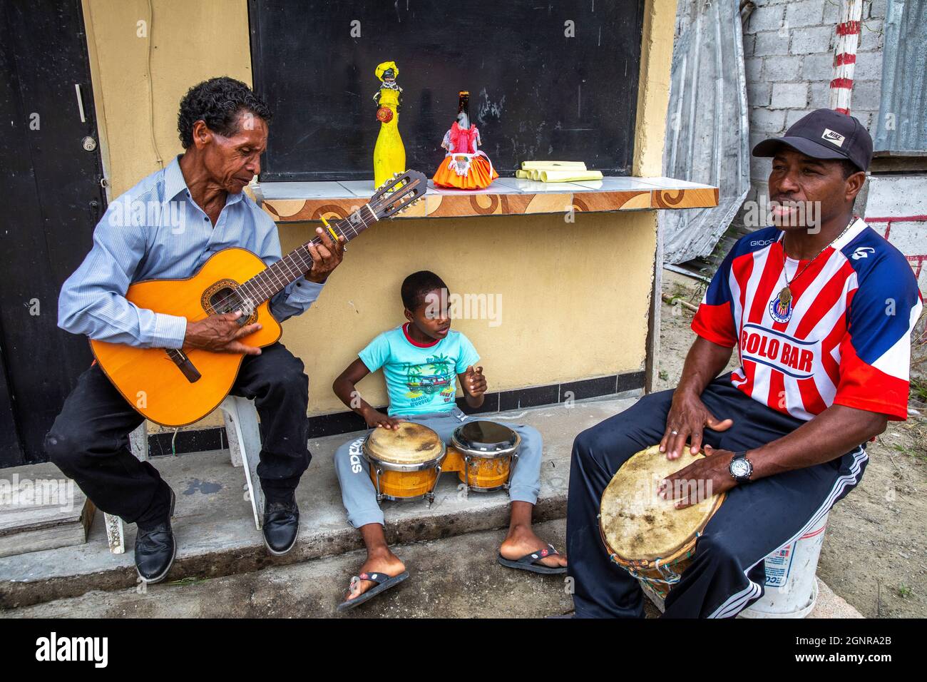 Afro-Ecuadorian group playing music in Valle del Chota, Ecuador Stock Photo