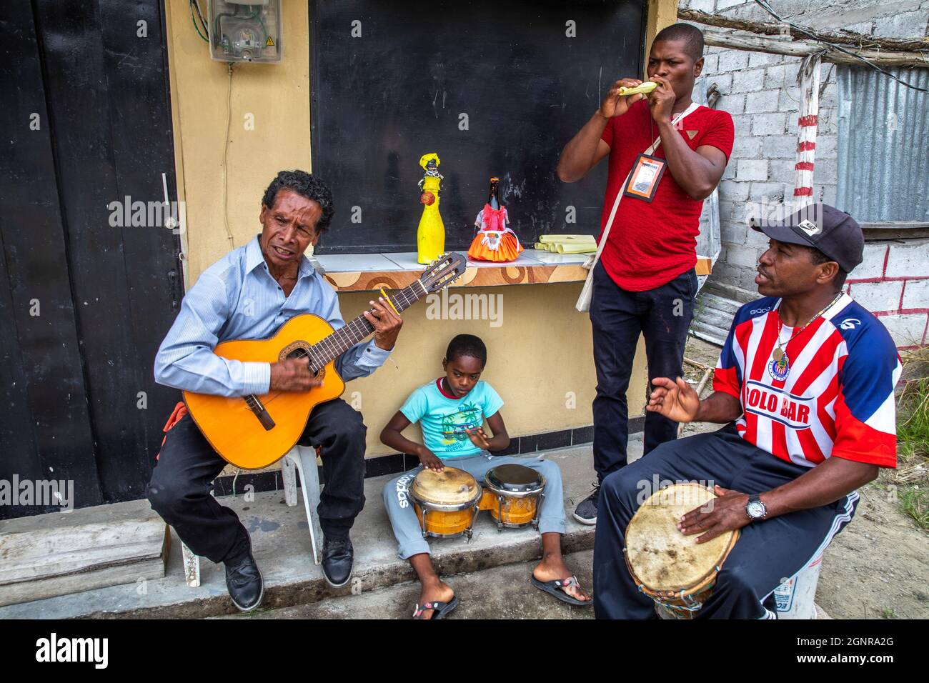 Afro-Ecuadorian group playing music in Valle del Chota, Ecuador Stock Photo