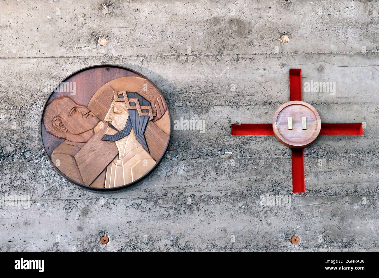 Saint Louis de Novel church.  Passion of christ. Way of the cross. Jesus takes up his Cross. Annecy. France. Stock Photo
