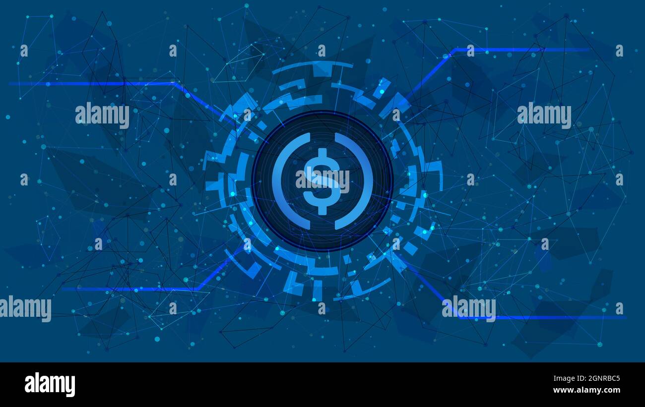 USD Coin USDC token symbol in digital circle with cryptocurrency theme on  blue background. Cryptocurrency icon for banner or news. Vector  illustration Stock Vector Image & Art - Alamy