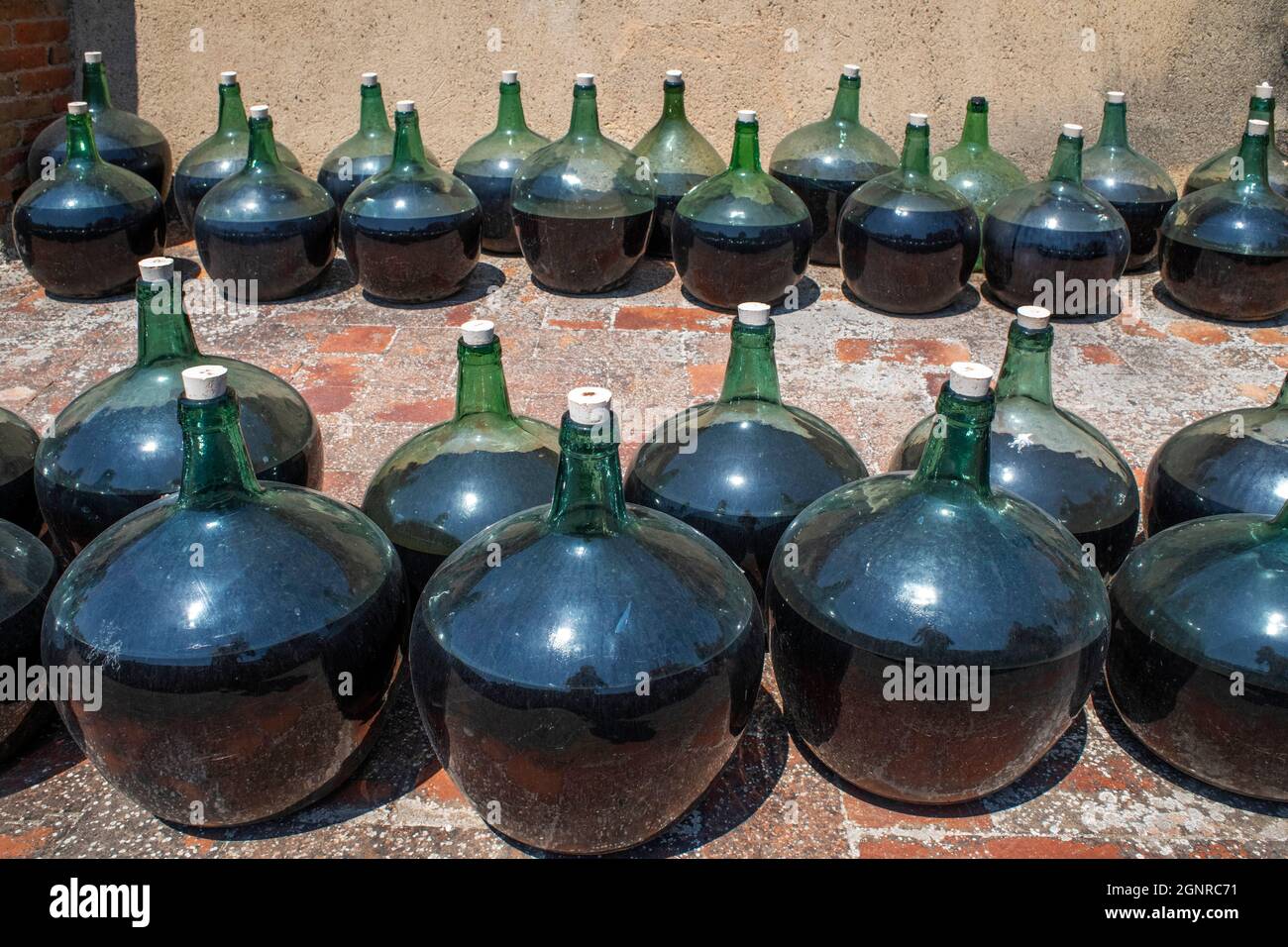 Stale wine in Falset Cooperative Wineries Priorat, Tarragona, Catalonia, Spain.  Wine tourism route in Priorat. The Falset Marçà Cooperative is one of Stock Photo