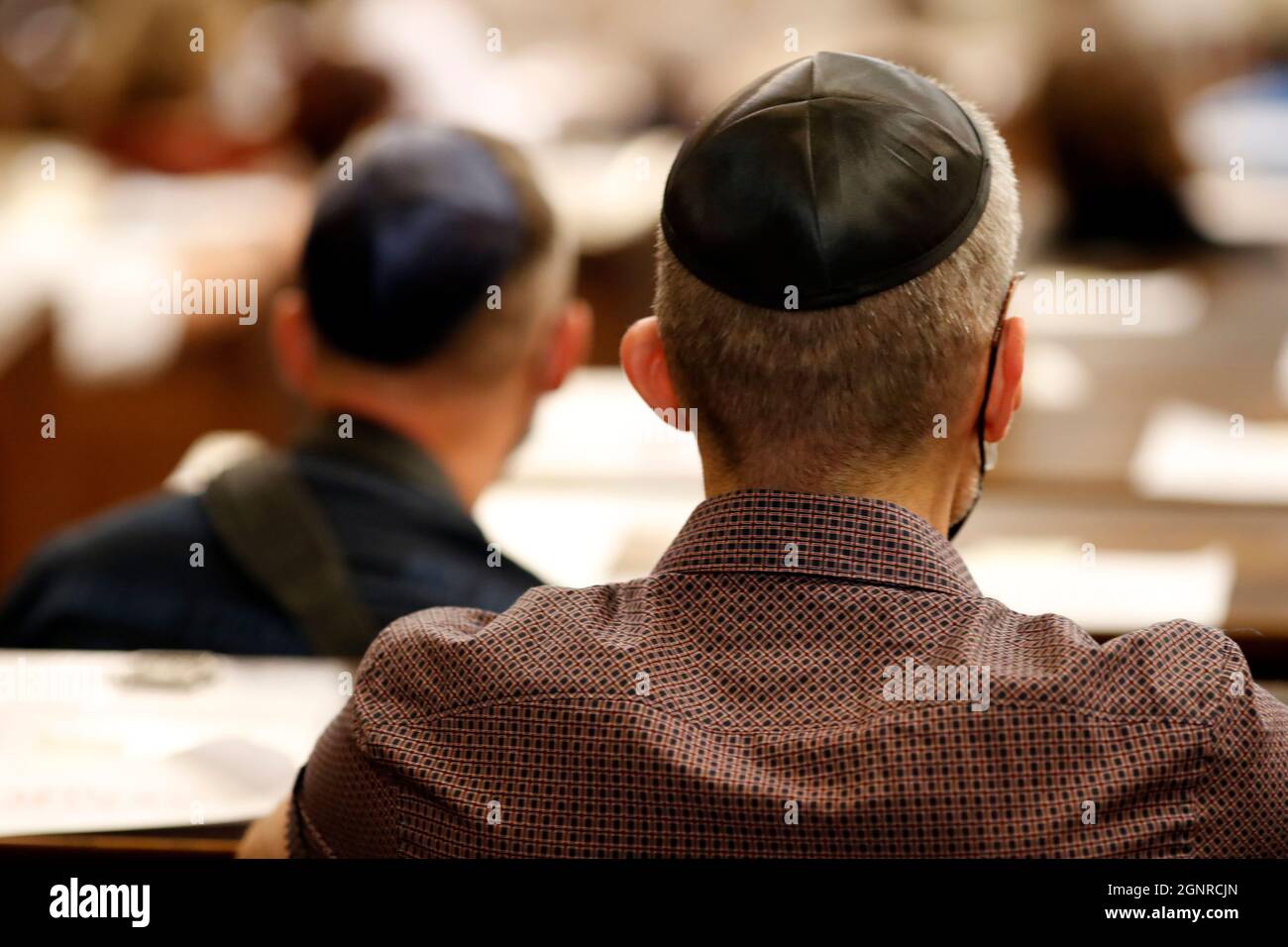 Jewish man wearing a kippah in a synagogue.  Trieste. Italy. Stock Photo