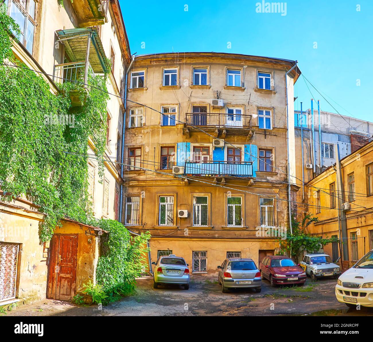 ODESSA, UKRAINE JUNE 18, 2021 The old inner yard with shabby house