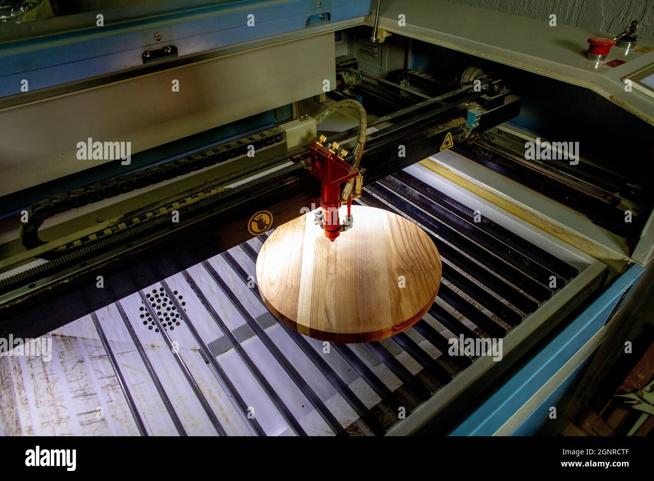 Laser engraving machine at work in a workshop in Manoilesti, Moldova ...