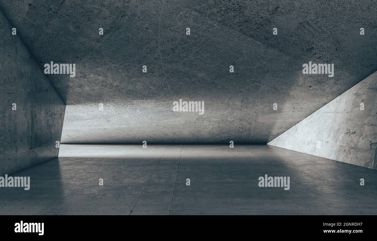 abstract structure with reinforced concrete walls and side lights. 3d ...