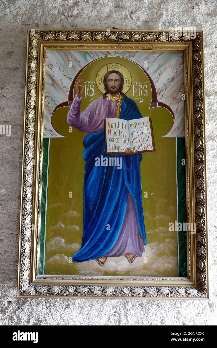 Pantocrator Christ icon in Tsipova monastery church, Moldova Stock Photo
