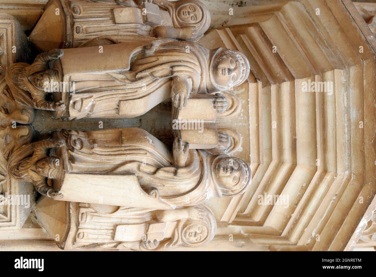 Batalha Monastery. Late Gothic architecture, intermingled with the Manueline style. Western portal. Sculpture.  Portugal. Stock Photo