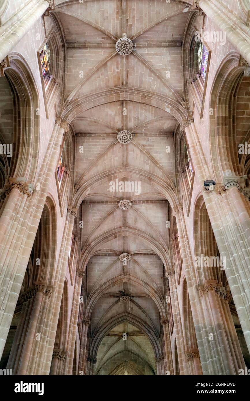 Batalha Monastery. Late Gothic architecture, intermingled with the Manueline style.  Ribbed vault.  Portugal. Stock Photo