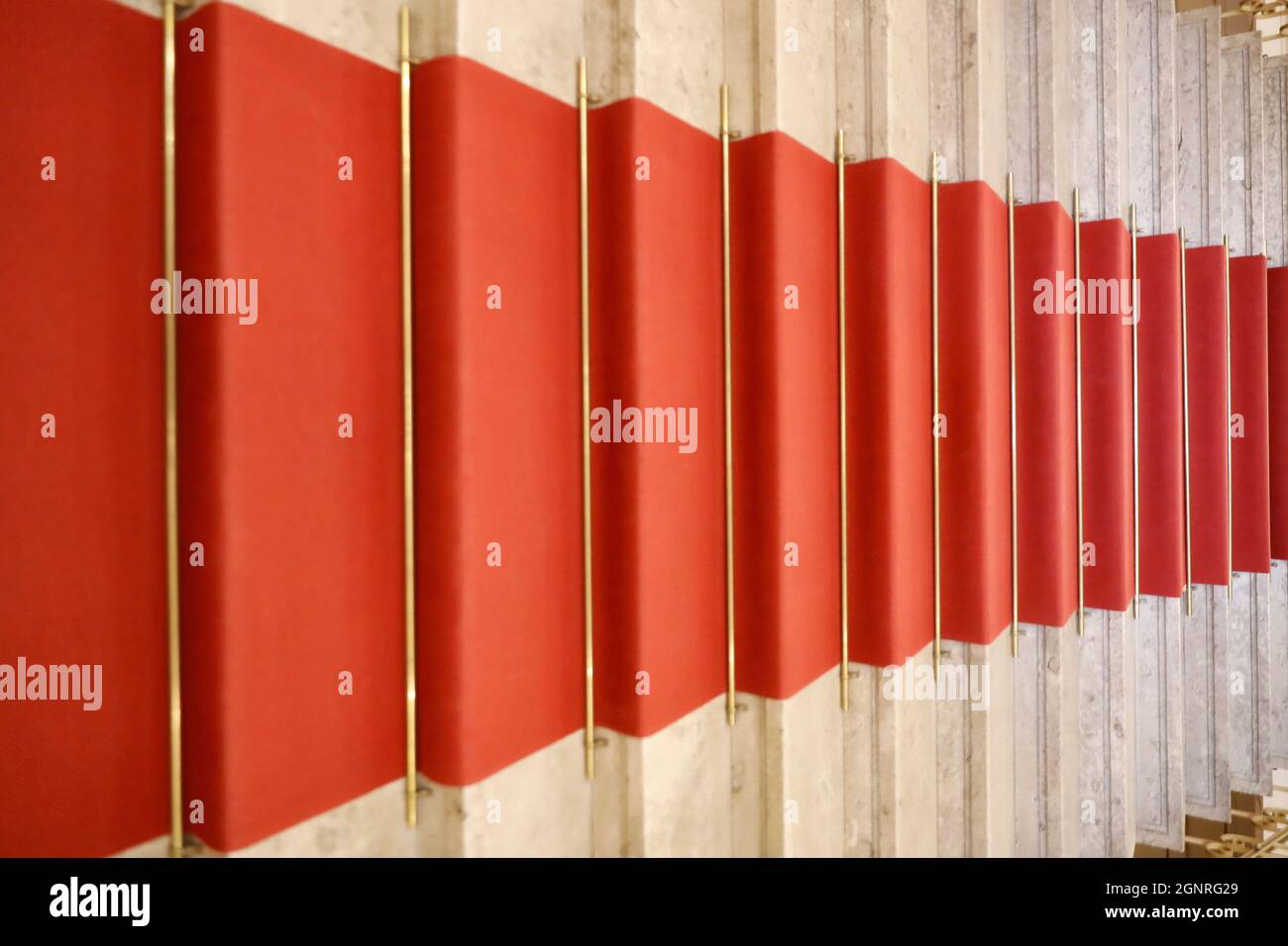 The National Gallery. Main stairs with red carpet. Ljubljana.  Slovenia. Stock Photo
