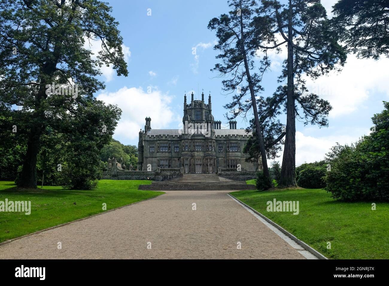 Margam, Neath Port Talbot Wales United Kingdom  April 6 ,2019 Margam Country Park,The 19th Century Tudor Gothic Mansion  grand entrance approach Stock Photo