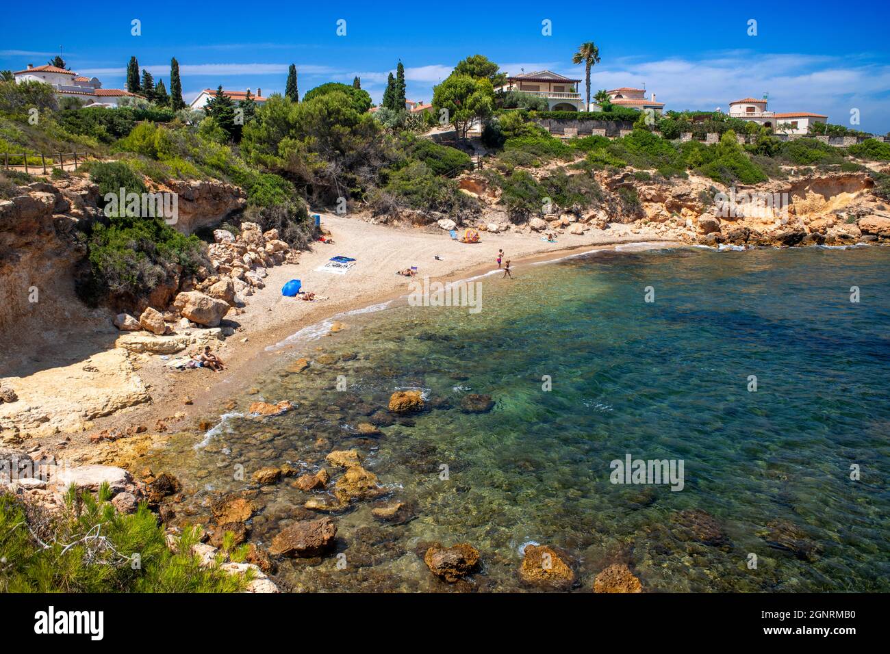 Platja de Perales Beach. Cami de Ronda, a Coastal Path along Costa Daurada, Catalonia Spain.  Sand path beetwen l´Ampolla and l´ametlla de Mar.  Route Stock Photo