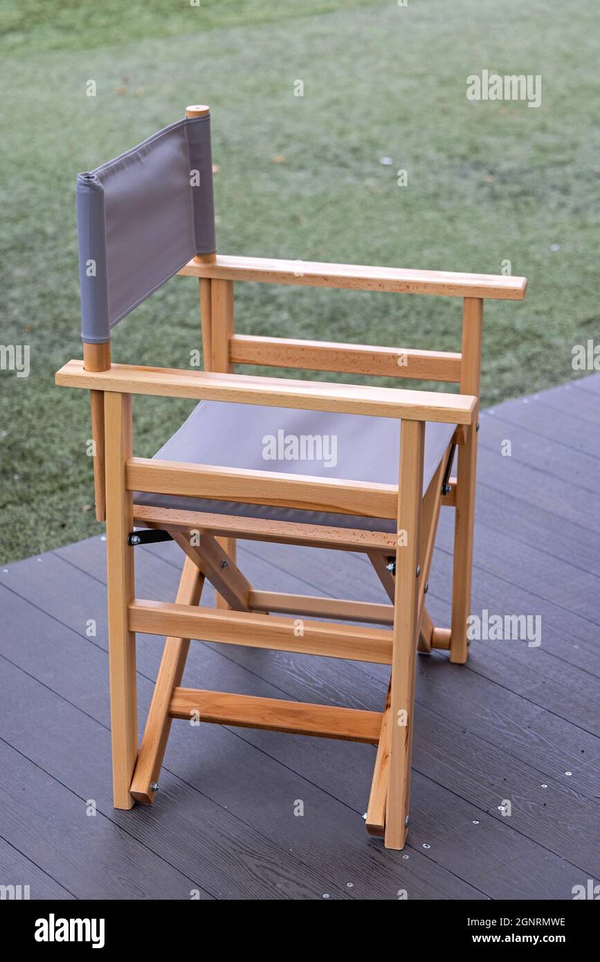 Foldable Lightweight Director Chair at Decking Patio Stock Photo Alamy