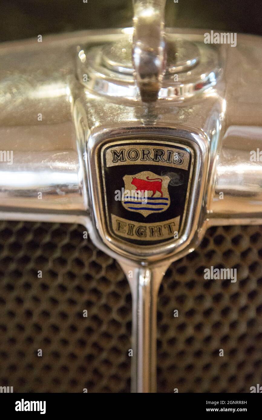 Morris Motors vintage car manufacture badge, Brooklands Museum, Weybridge, Surrey, England Stock Photo