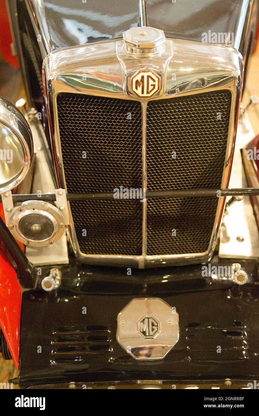 MG vintage car manufacture badge, Brooklands Museum, Weybridge, Surrey, England Stock Photo