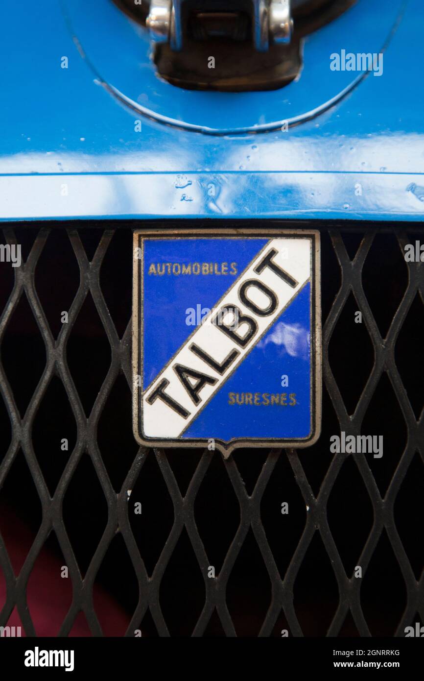 Talbot automobiles vintage car manufacture badge, Brooklands Museum, Weybridge, Surrey, England Stock Photo