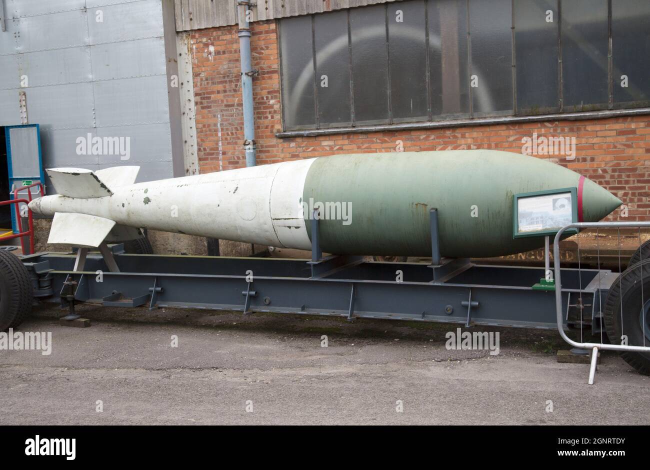 Tallboy 12,000 lb earthquake bomb developed by Barnes Wallis and used by the Royal Air Force in WWII. Brookland Museum, Weybridge, Surrey, England. Stock Photo
