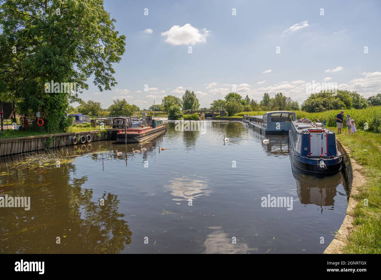 River Soar at Sileby Lock and Mill near Mountsorrel Leicestershire. Stock Photo