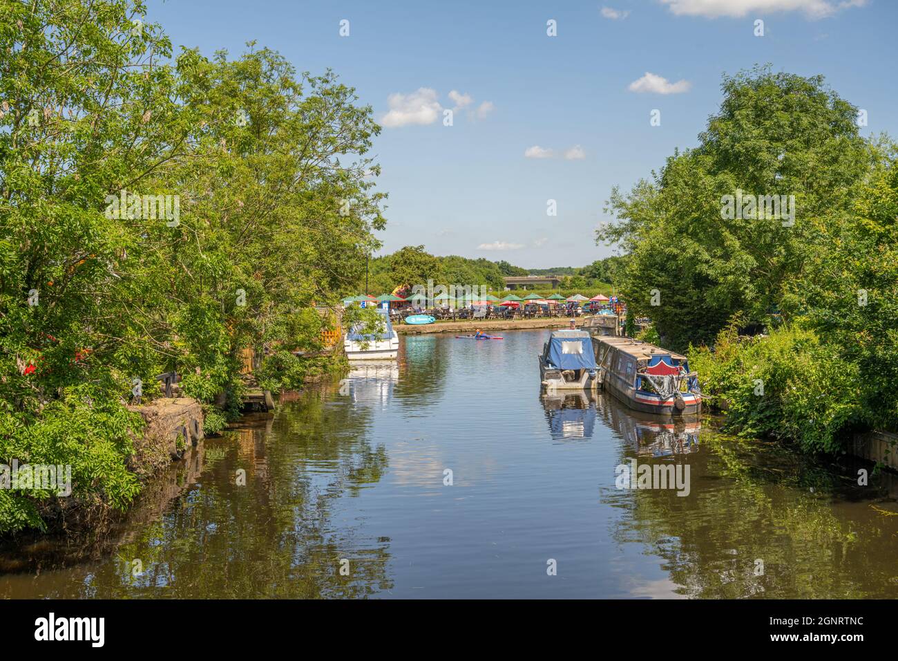 Narrow boats on the river Soar at Mountsorrel Leicestershire Stock Photo
