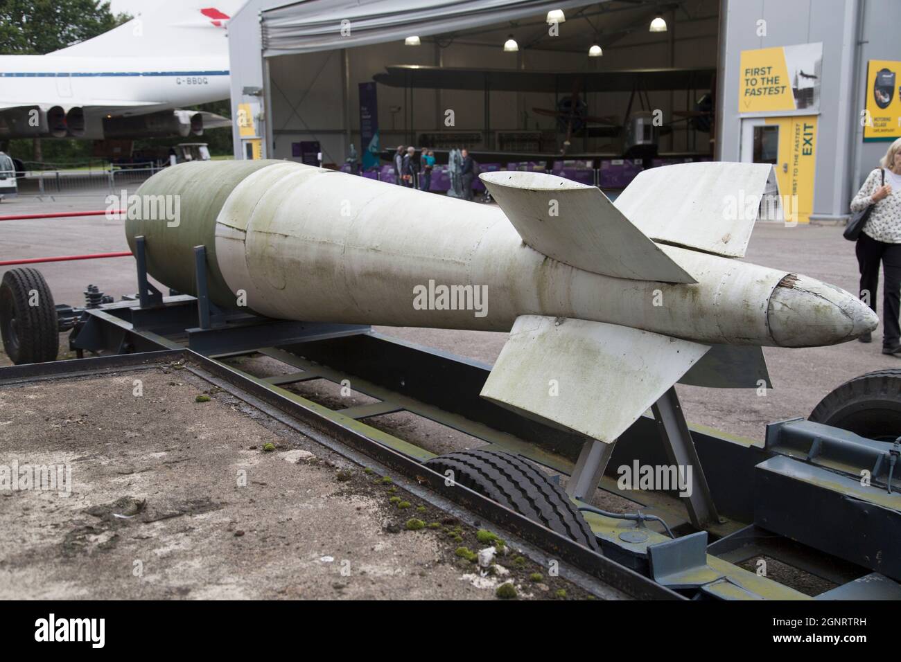 Tallboy 12,000 lb earthquake bomb developed by Barnes Wallis and used by the Royal Air Force in WWII. Brookland Museum, Weybridge, Surrey, England. Stock Photo