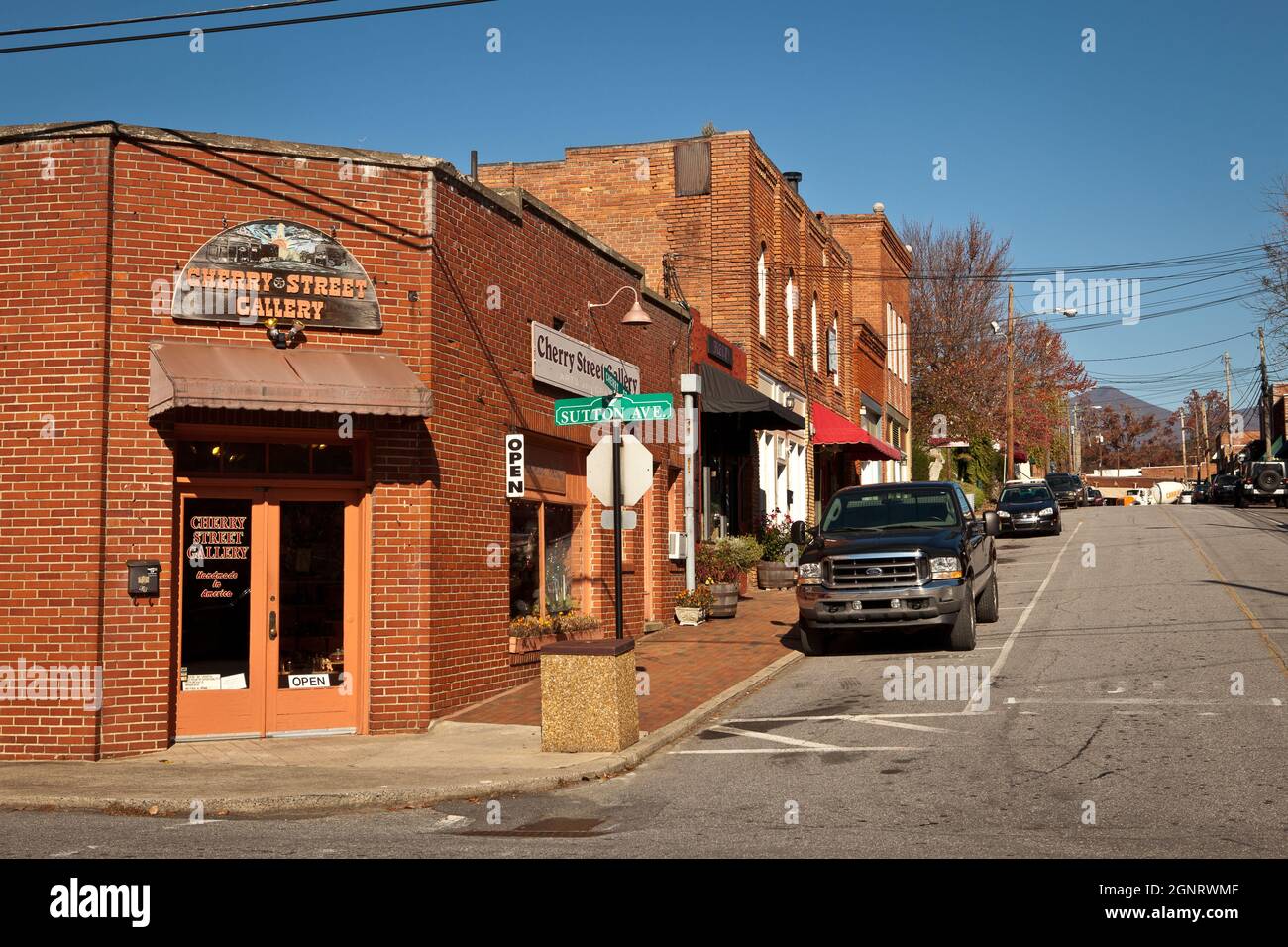 Shops along Cherry Street in Black Mountain, North Carolina Stock Photo