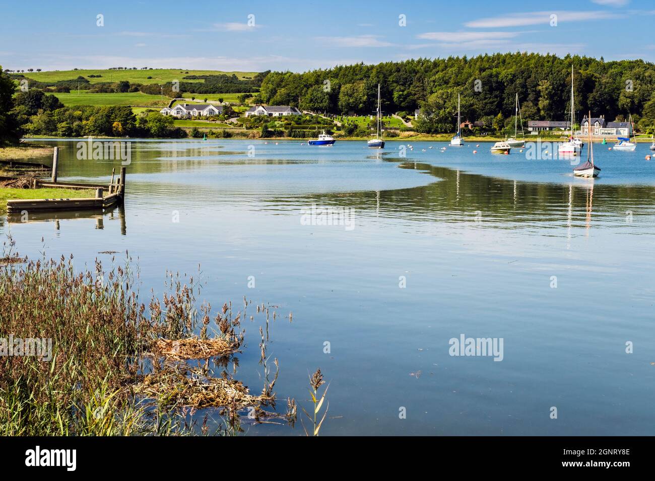 View across tranquil River Dee estuary at high tide. Kirkcudbright, Dumfries and Galloway, Scotland, UK, Britain Stock Photo