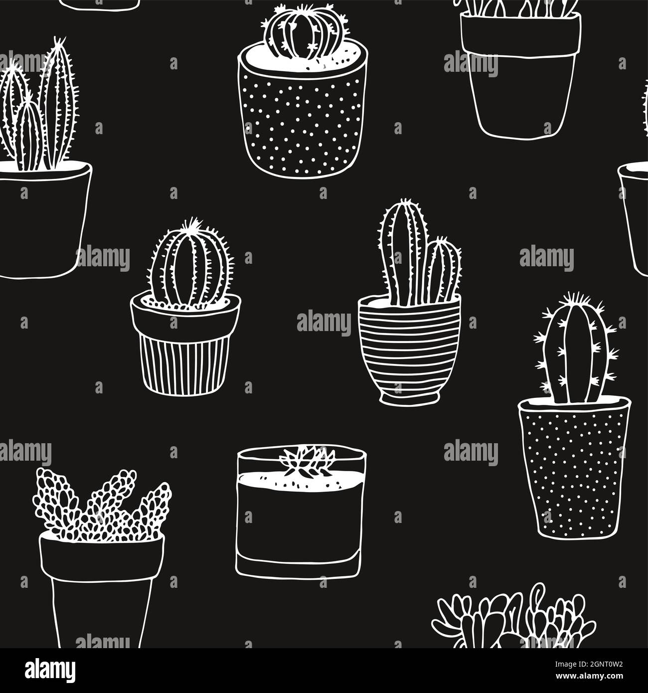 Cactus hand drawn vector seamless pattern, plant collection, houseplant ...