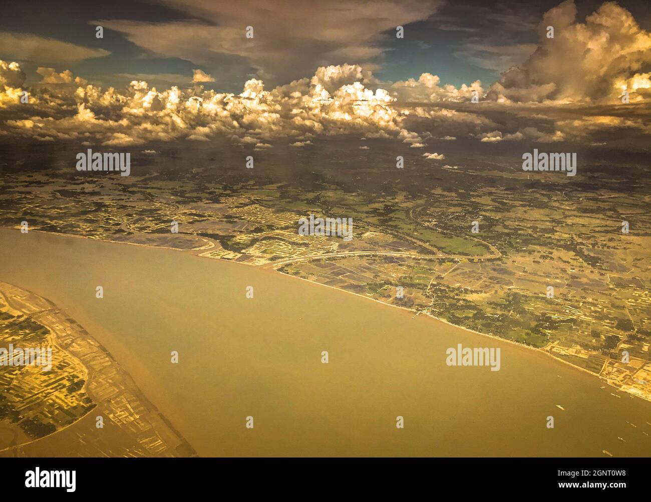 Aerial View Of Green Land And Water In Chittagong Bangladesh Stock