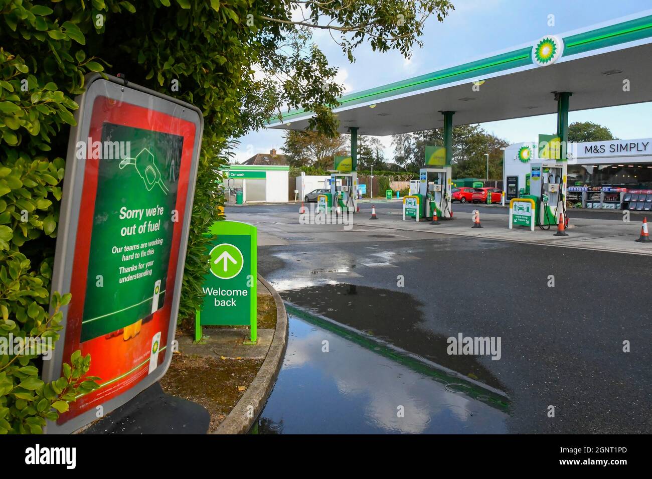 Weymouth, Dorset, UK. 27th September 2021. The BP petrol station at