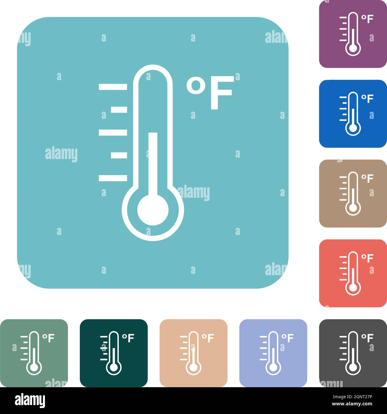 Fahrenheit thermometer medium temperature white flat icons on color ...