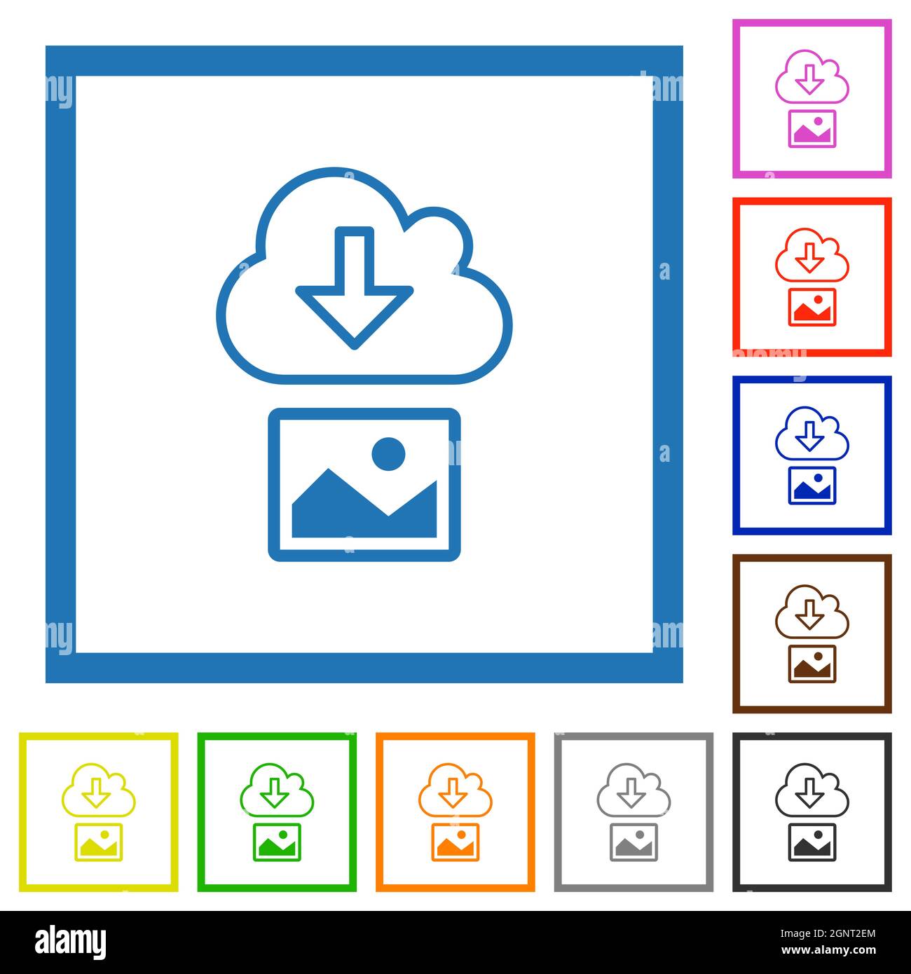 Download image from cloud outline flat color icons in square frames on ...