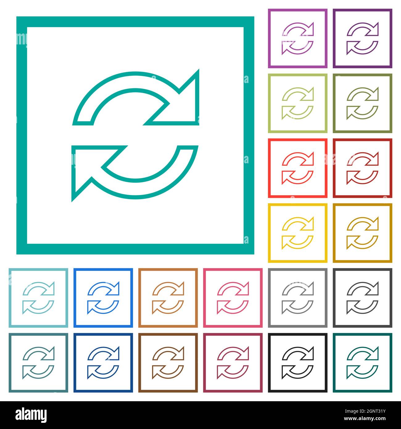 Refresh arrows outline flat color icons with quadrant frames on white ...