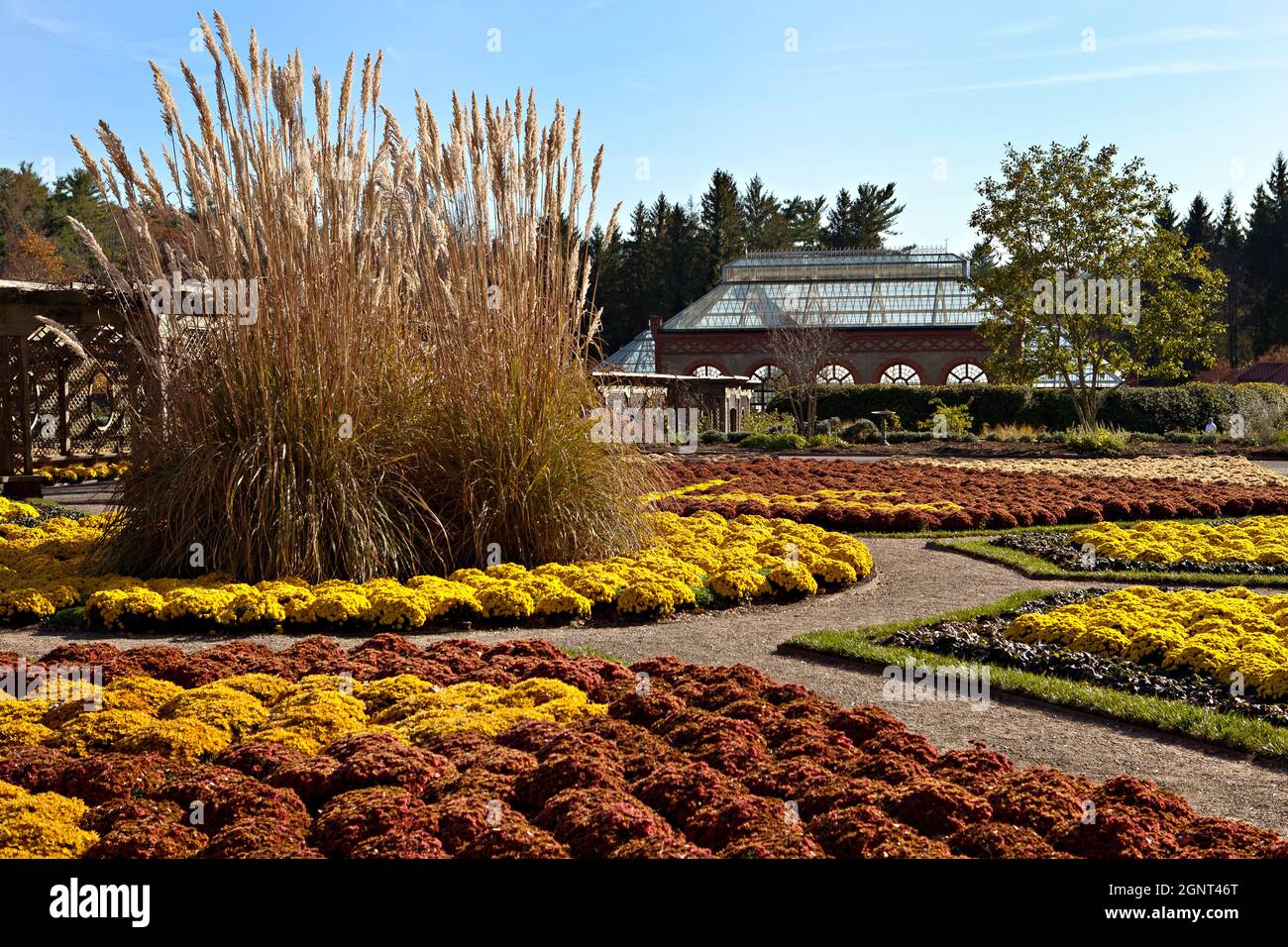 The walled gardens of the Biltmore Estate during autumn in Asheville, North Carolina. The house, privately owned by the Vanderbilt family, is the largest home in America with over 250 rooms. Stock Photo