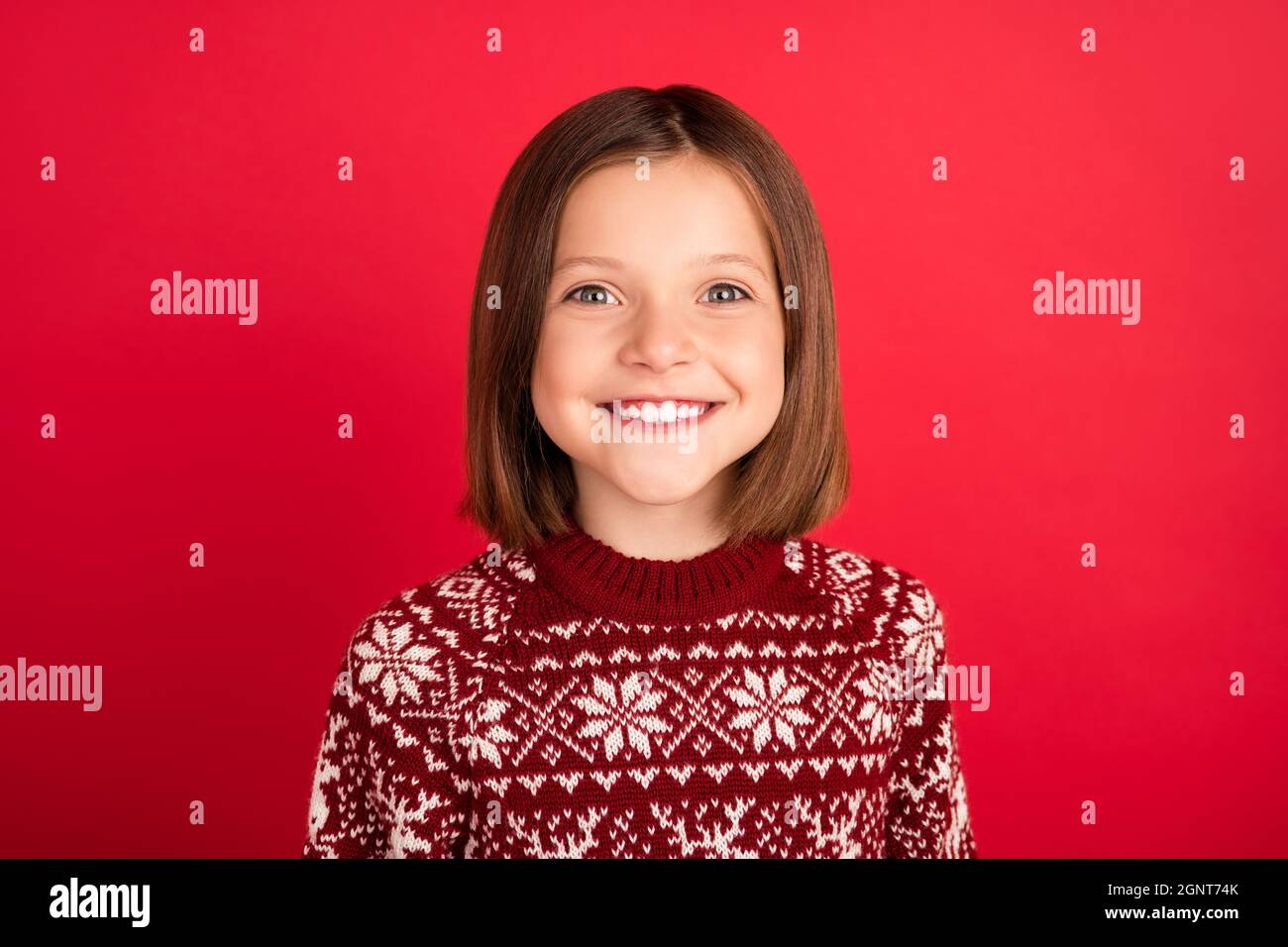 Portrait Of Attractive Cheerful Brown Haired Girl Wearing Festal