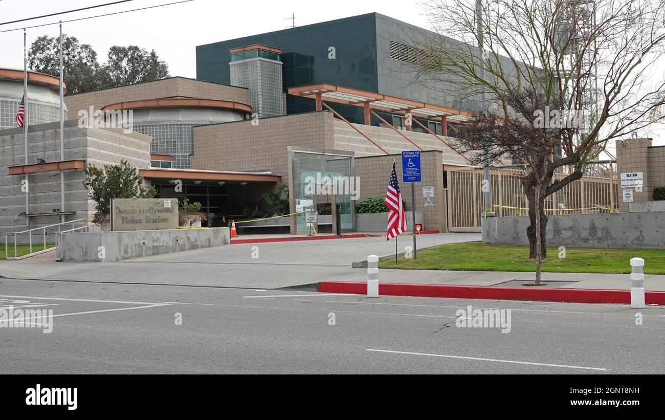 North Hollywood, CA / USA - Jan. 10, 2021: The North Hollywood substation of the Los Angeles Police Department (LAPD) is shown during the day. Stock Photo