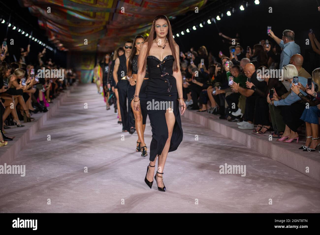 Gigi Hadid walks the runway at the Versace Haute Couture Spring Summer 2016  show as part of Paris Fashion Week on January 24, 2016 in Paris, France.  Photo by Alban Wyters/ABACAPRESS.COM Stock