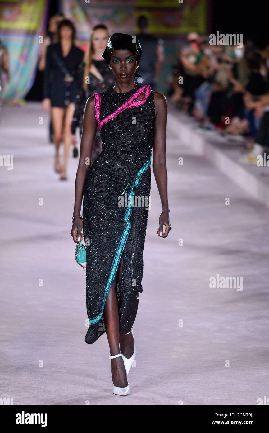 American model Anok Yai walks the runway at the Versace fashion show Spring  Summer 2022. Milan (Italy), September 24th, 2021 (Photo by Matteo  Rossetti/Mondadori Portfolio/Sipa USA Stock Photo - Alamy