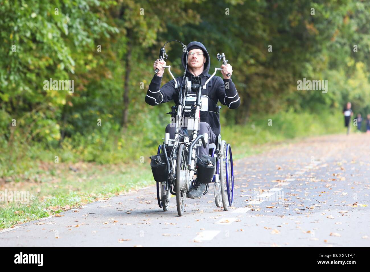 Non Exclusive KHARKIV, UKRAINE SEPTEMBER 26, 2021 A man in a wheelchair moves along the